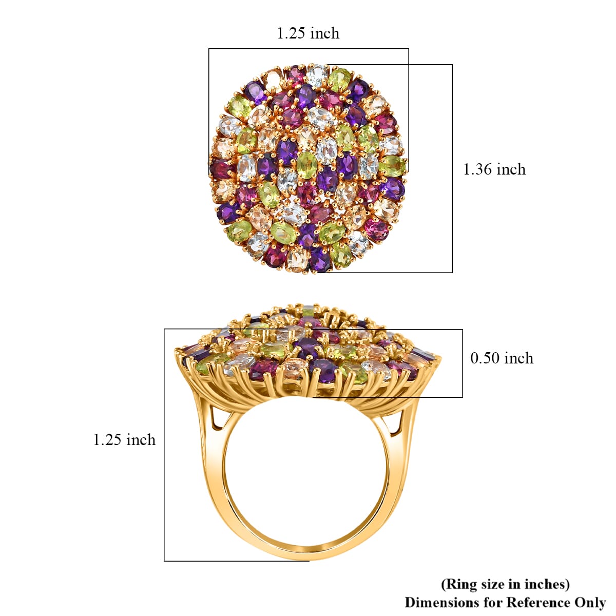 Karis Multi Gemstone 11.30 ctw Cluster Ring in 18K Yellow Gold Plated (Size 10.0) image number 5