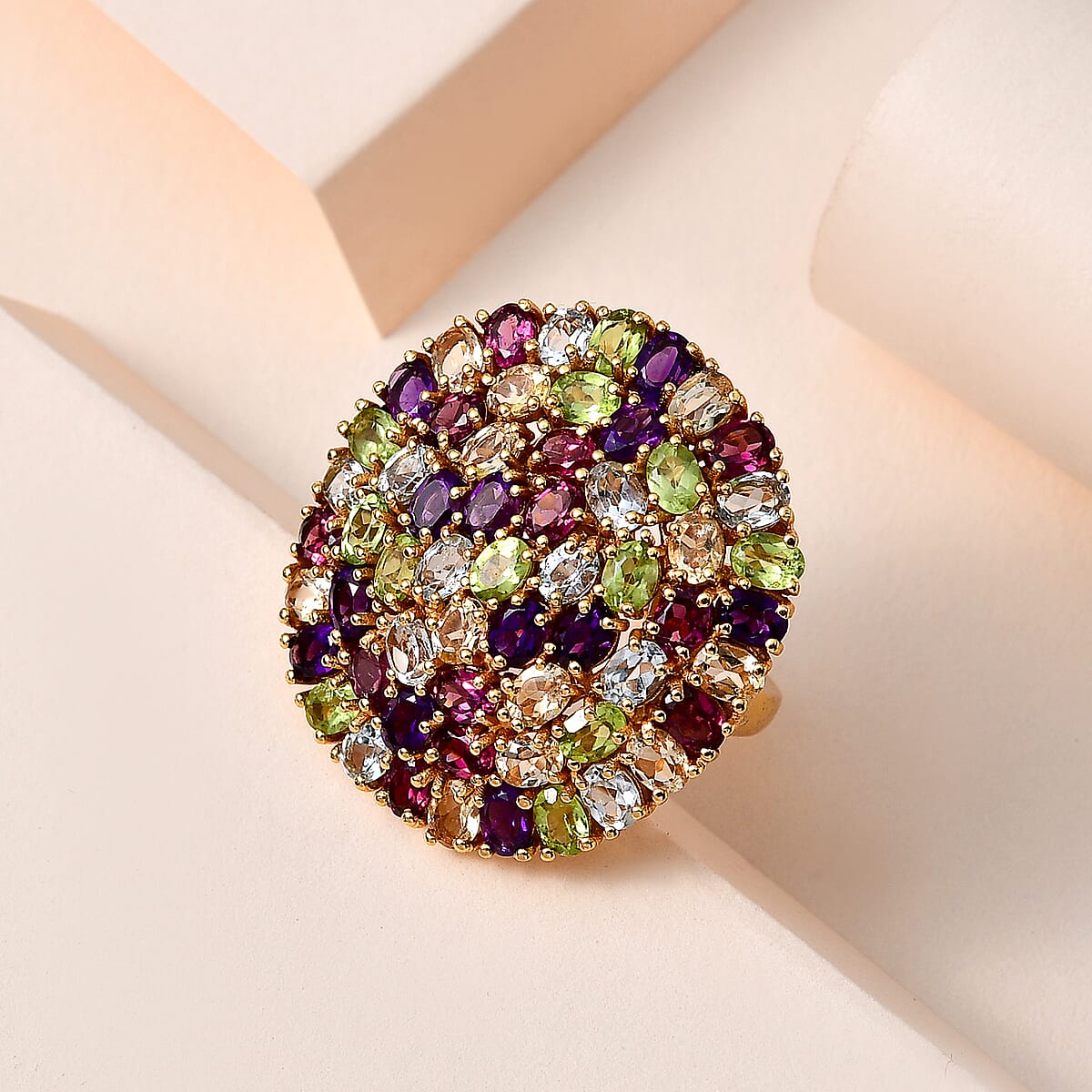 Karis Multi Gemstone 11.30 ctw Cluster Ring in 18K Yellow Gold Plated (Size 6.0) image number 1