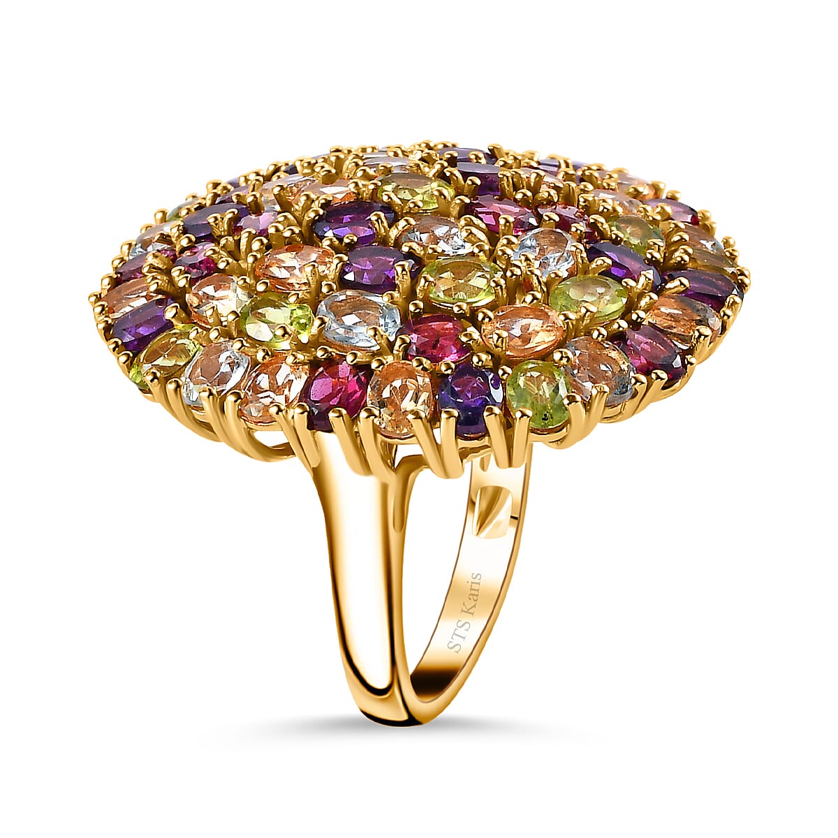 Karis Multi Gemstone 11.30 ctw Cluster Ring in 18K Yellow Gold Plated (Size 6.0) image number 3