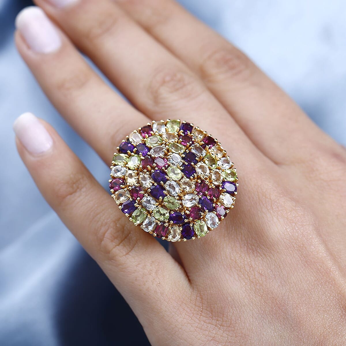 Karis Multi Gemstone 11.30 ctw Cluster Ring in 18K Yellow Gold Plated (Size 8.0) image number 2