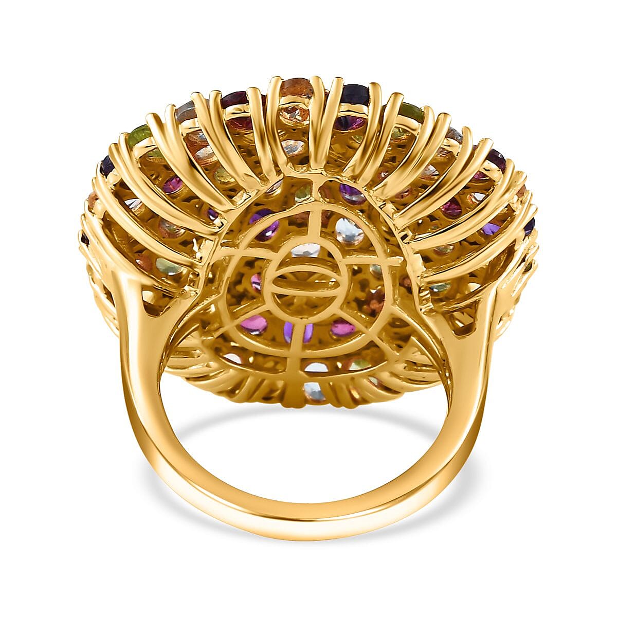Karis Multi Gemstone 11.30 ctw Cluster Ring in 18K Yellow Gold Plated (Size 8.0) image number 4
