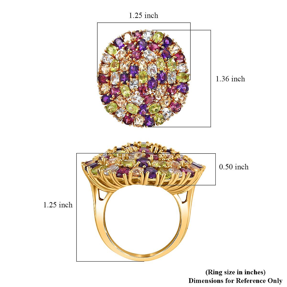 Karis Multi Gemstone 11.30 ctw Cluster Ring in 18K Yellow Gold Plated (Size 8.0) image number 5