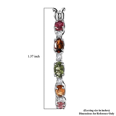 Multi-Tourmaline and White Zircon Hoop Earrings in Platinum Over Sterling Silver 2.50 ctw