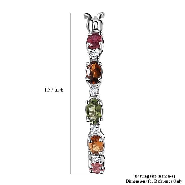 Multi-Tourmaline and White Zircon Hoop Earrings in Platinum Over Sterling Silver 2.50 ctw
