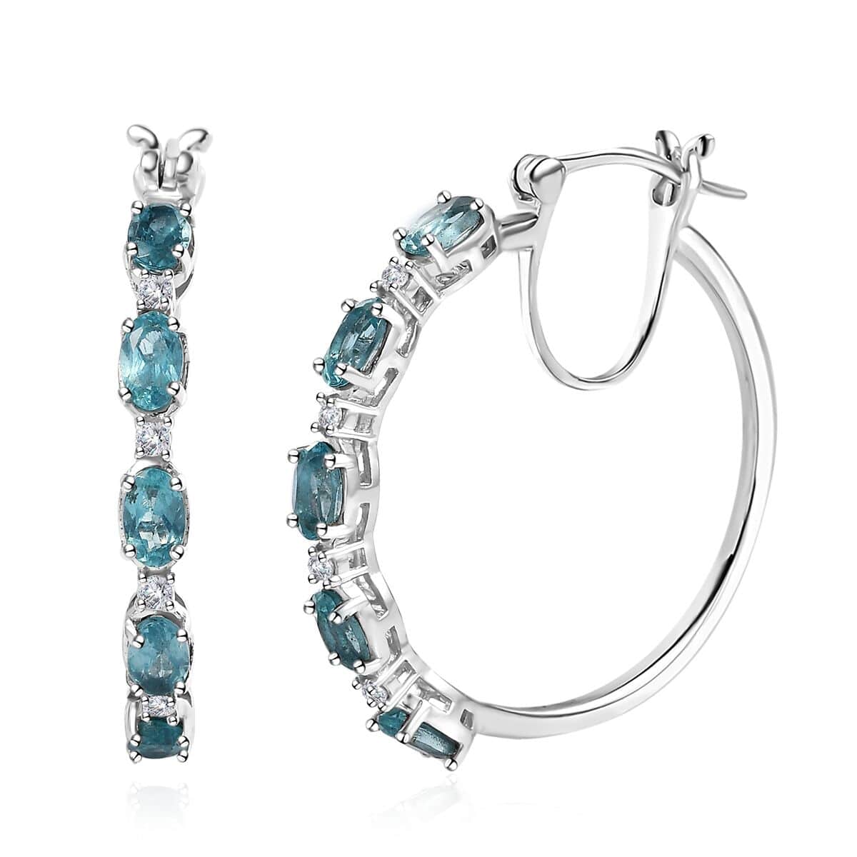 Madagascar Paraiba Apatite and White Zircon Inside Out Hoop Earrings in Platinum Over Sterling Silver 2.65 ctw image number 0