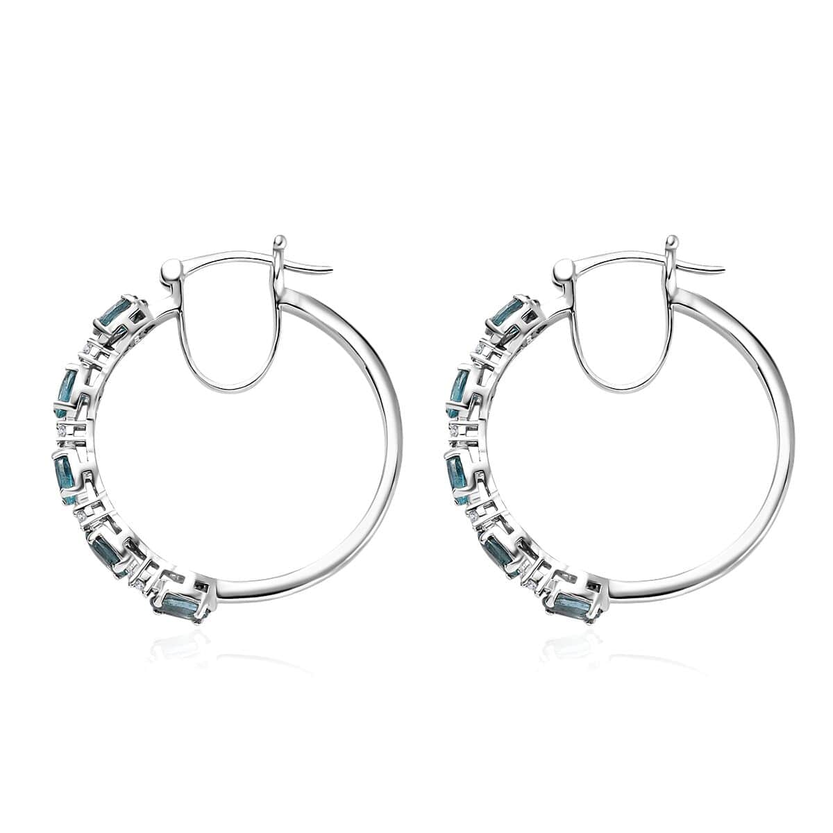Madagascar Paraiba Apatite and White Zircon Inside Out Hoop Earrings in Platinum Over Sterling Silver 2.65 ctw image number 3