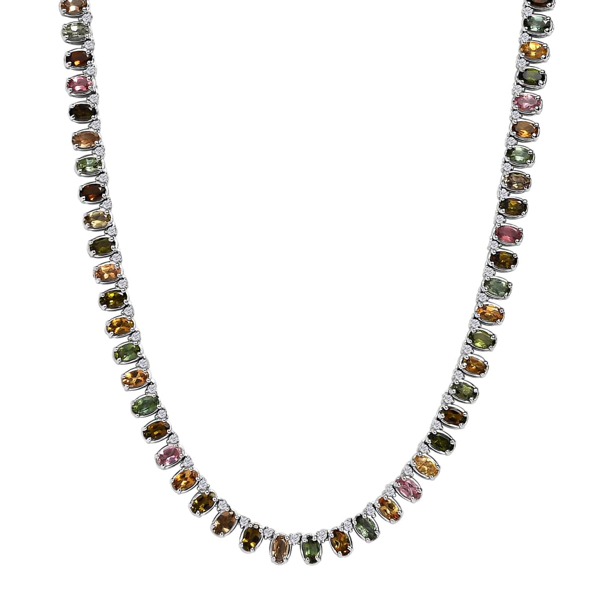 Multi-Tourmaline and White Zircon Necklace 18 Inches in Platinum Over Sterling Silver 22.25 ctw image number 0