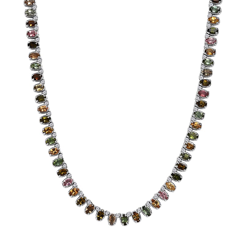 D'Joy Multi-Tourmaline and White Zircon Necklace 18 Inches in Platinum Over Sterling Silver 22.25 ctw