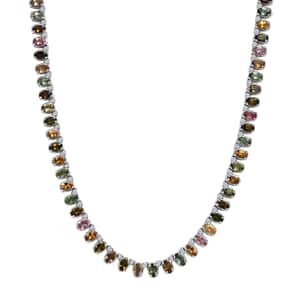 Multi-Tourmaline and White Zircon Necklace 18 Inches in Platinum Over Sterling Silver 22.25 ctw