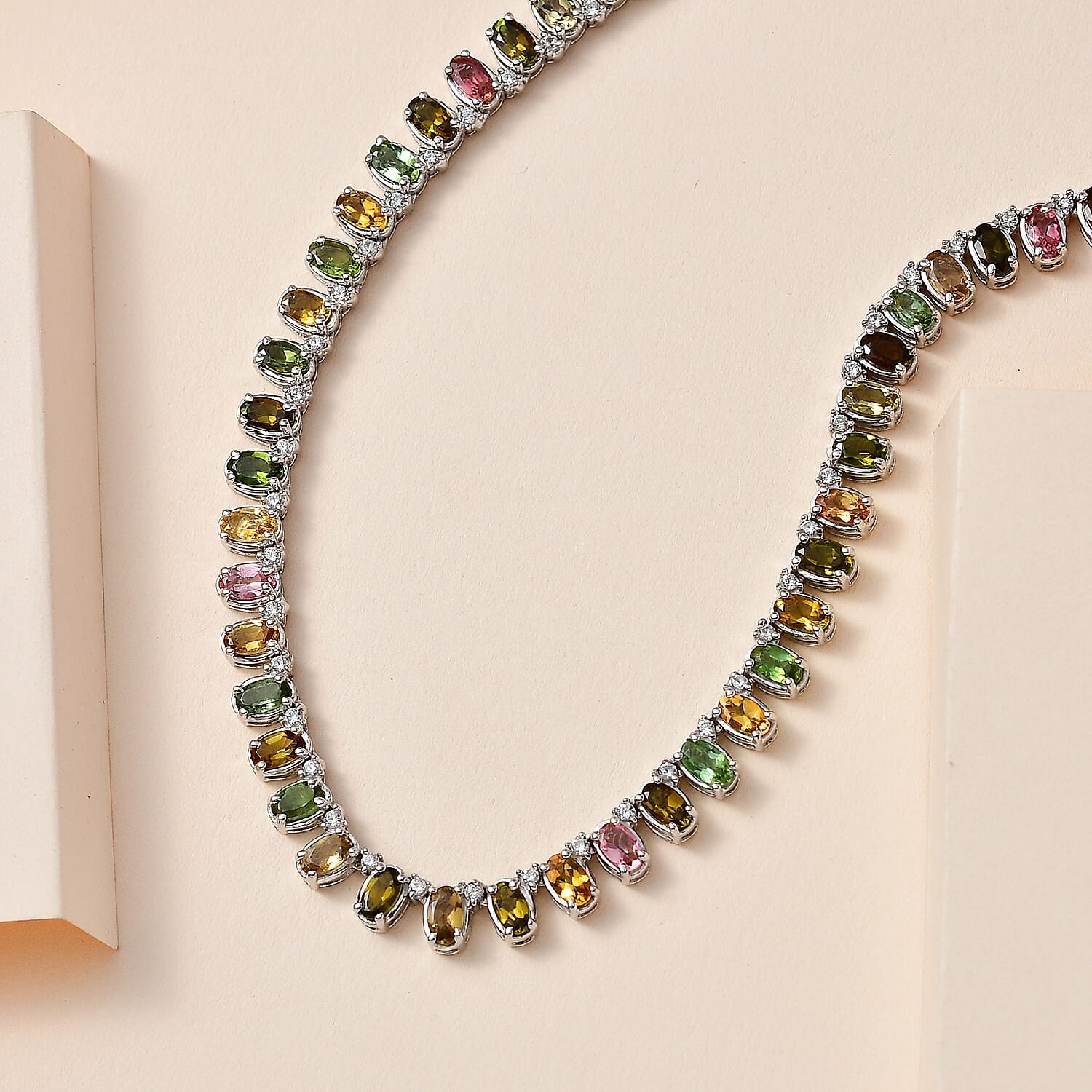 D'Joy Multi-Tourmaline and White Zircon Necklace 18 Inches in Platinum Over Sterling Silver 22.25 ctw