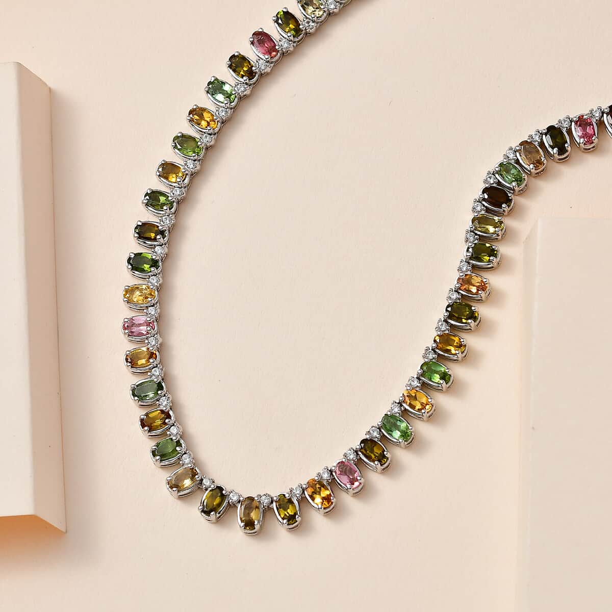 Multi-Tourmaline and White Zircon Necklace 18 Inches in Platinum Over Sterling Silver 22.25 ctw image number 1