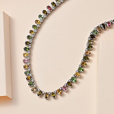 D'Joy Multi-Tourmaline and White Zircon Necklace 18 Inches in Platinum Over Sterling Silver 22.25 ctw