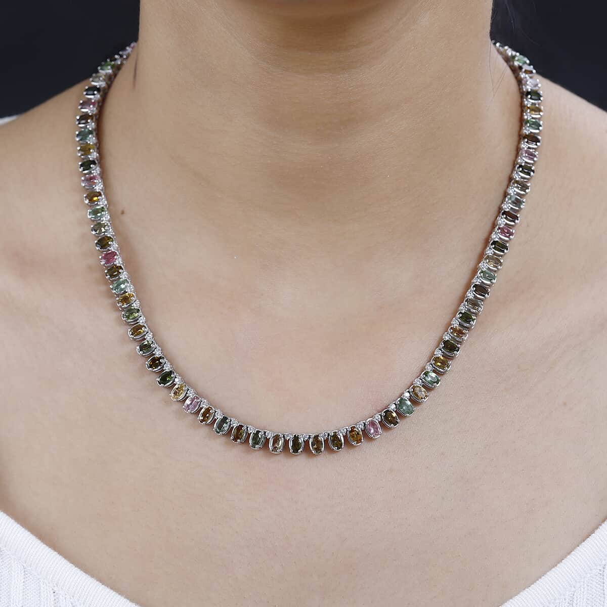 Multi-Tourmaline and White Zircon Necklace 18 Inches in Platinum Over Sterling Silver 22.25 ctw image number 2