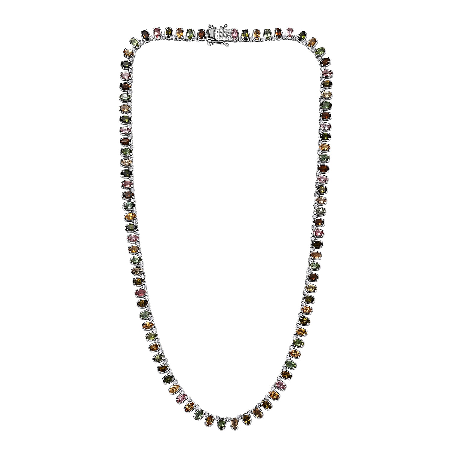 D'Joy Multi-Tourmaline and White Zircon Necklace 18 Inches in Platinum Over Sterling Silver 22.25 ctw