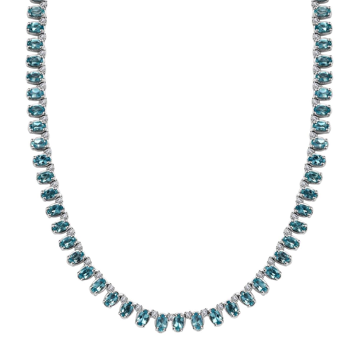 Madagascar Paraiba Apatite and White Zircon Necklace 18 Inches in Platinum Over Sterling Silver 23.90 ctw image number 0