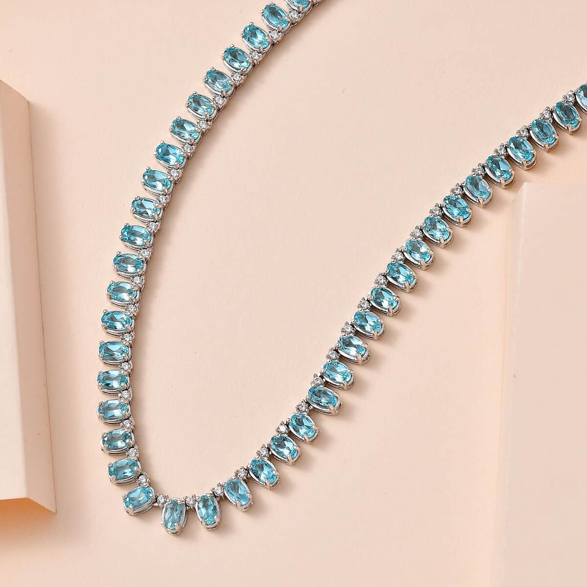 Madagascar Paraiba Apatite and White Zircon Necklace 18 Inches in Platinum Over Sterling Silver 23.90 ctw image number 1