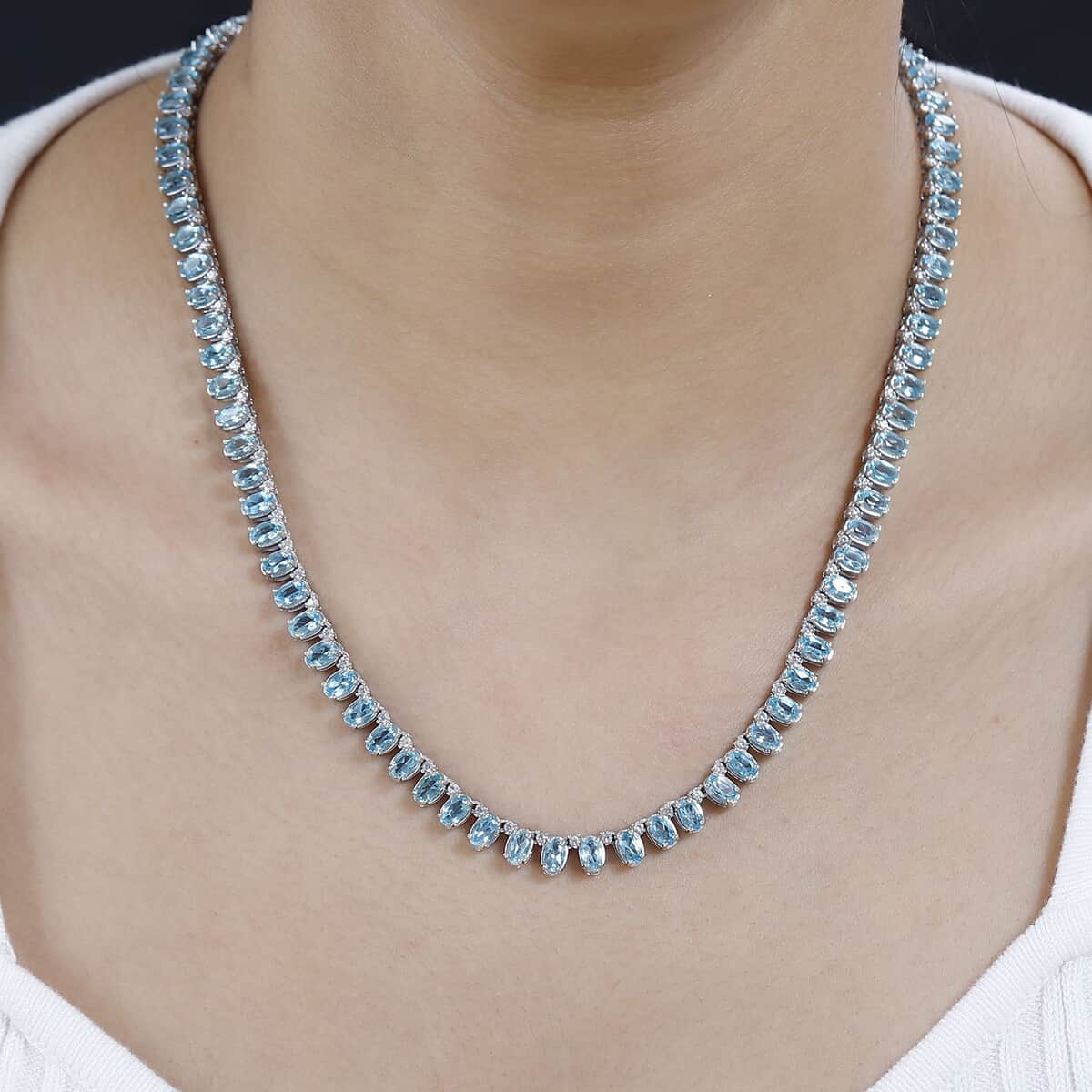 Madagascar Paraiba Apatite and White Zircon Necklace 18 Inches in Platinum Over Sterling Silver 23.90 ctw image number 2