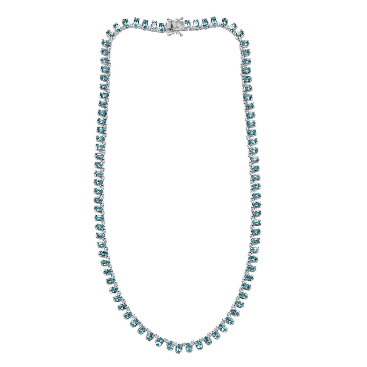 Madagascar Paraiba Apatite and White Zircon Necklace 18 Inches in Platinum Over Sterling Silver 23.90 ctw image number 3