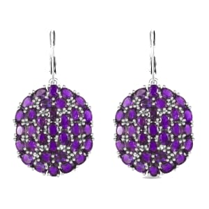 Karis African Amethyst 11.75 ctw Lever Back Earrings in Platinum Bond and Stainless Steel