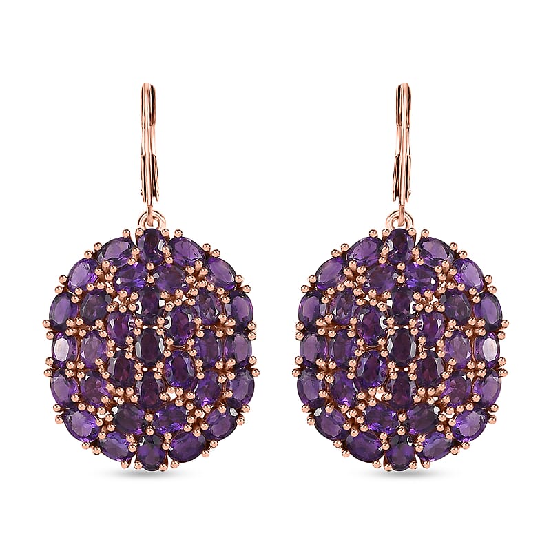 Karis African Amethyst 11.75 ctw Lever Back Earrings in Platinum Bond and Stainless Steel