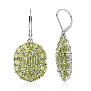 Karis Peridot 12.15 ctw Lever Back Earrings in Platinum Bond and Stainless Steel