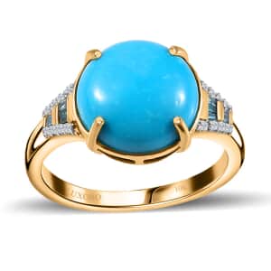 Luxoro 10K Yellow Gold Premium Sleeping Beauty Turquoise, Blue and White Diamond I2 Ring (Size 7.0) 5.50 ctw