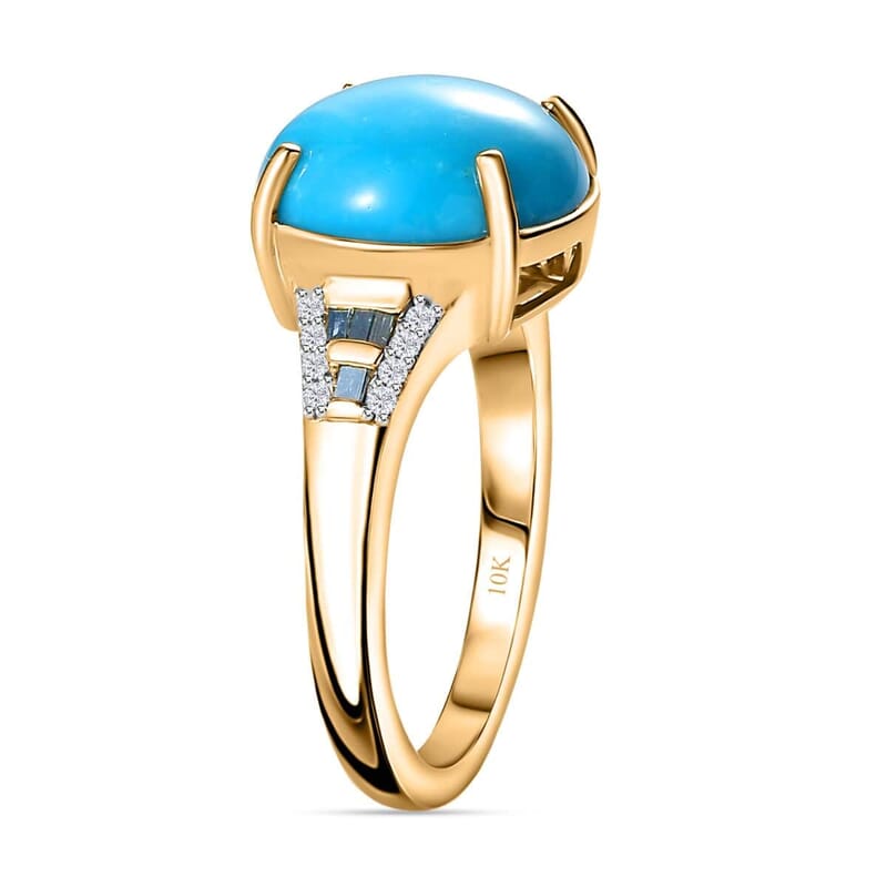 Luxoro 10K Yellow Gold Premium Sleeping Beauty Turquoise, Blue and White Diamond I2 Ring (Size 7.0) 5.50 ctw