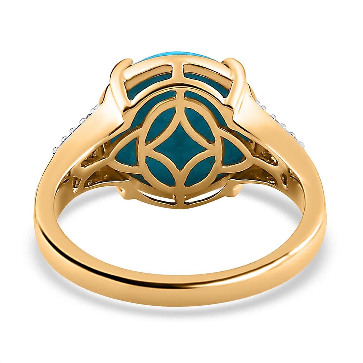 Luxoro 10K Yellow Gold Premium Sleeping Beauty Turquoise, Blue and White Diamond I2 Ring (Size 7.0) 5.50 ctw