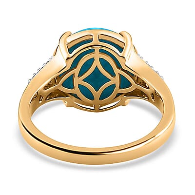 Luxoro 10K Yellow Gold Premium Sleeping Beauty Turquoise, Blue and White Diamond I2 Ring (Size 7.0) 5.50 ctw