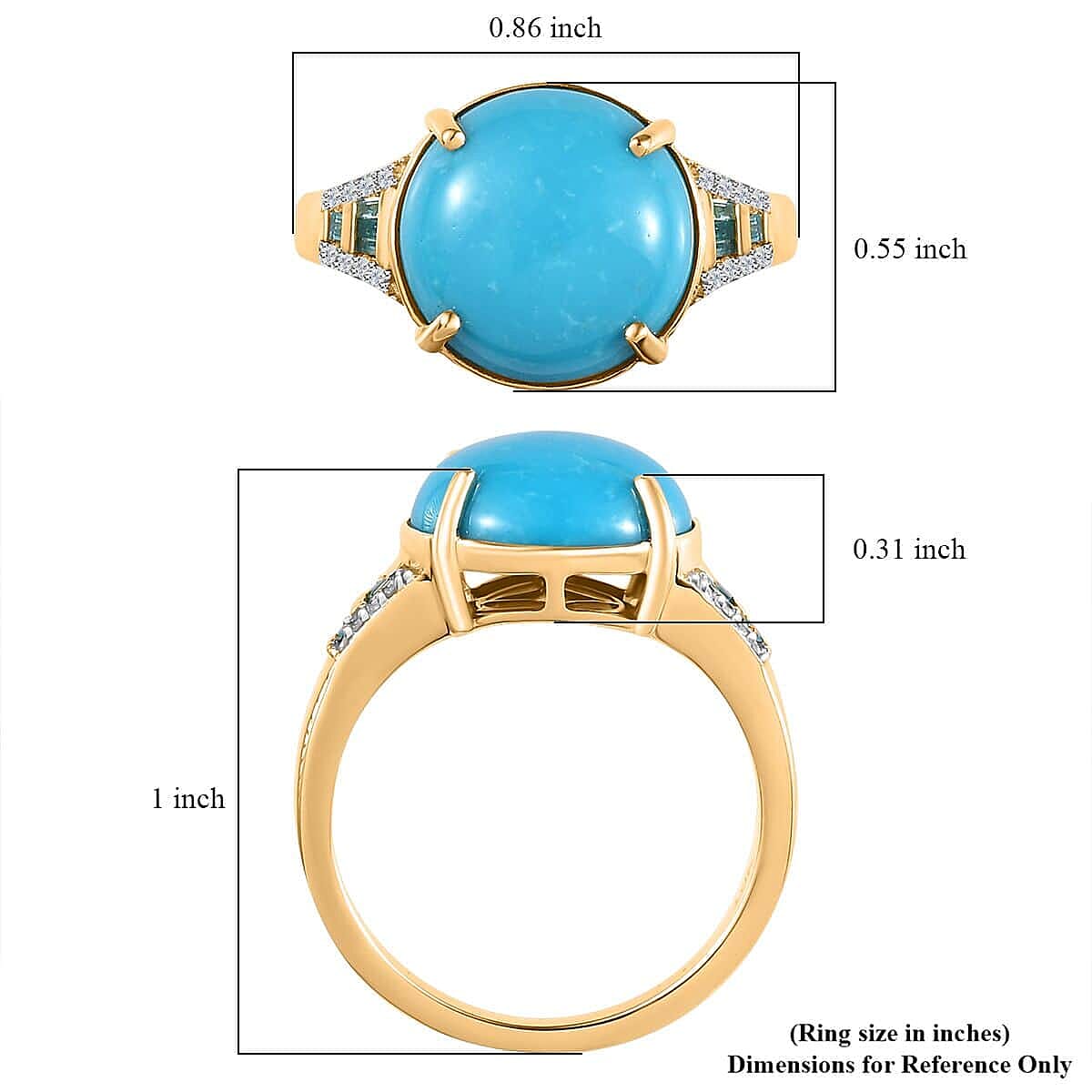 Luxoro 10K Yellow Gold Premium Sleeping Beauty Turquoise, Blue and White Diamond I2 Ring (Size 7.0) 5.50 ctw