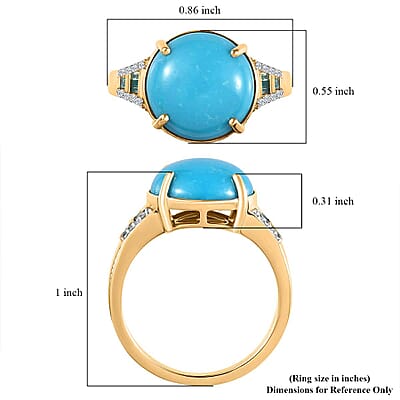 Luxoro 10K Yellow Gold Premium Sleeping Beauty Turquoise, Blue and White Diamond I2 Ring (Size 7.0) 5.50 ctw