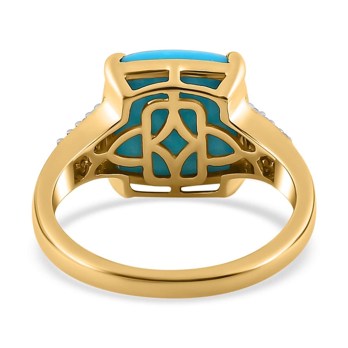 Luxoro 10K Yellow Gold Premium Sleeping Beauty Turquoise, Blue Diamond and Diamond I2 Ring (Size 7.0) 5.15 ctw image number 4