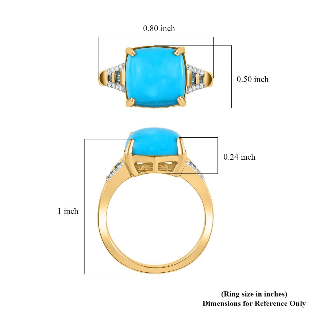 Luxoro 10K Yellow Gold Premium Sleeping Beauty Turquoise, Blue Diamond and Diamond I2 Ring (Size 7.0) 5.15 ctw image number 5