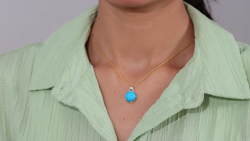 Luxoro 10K Yellow Gold Premium Sleeping Beauty Turquoise, Blue Diamond and Diamond I2 Pendant 5.20 ctw