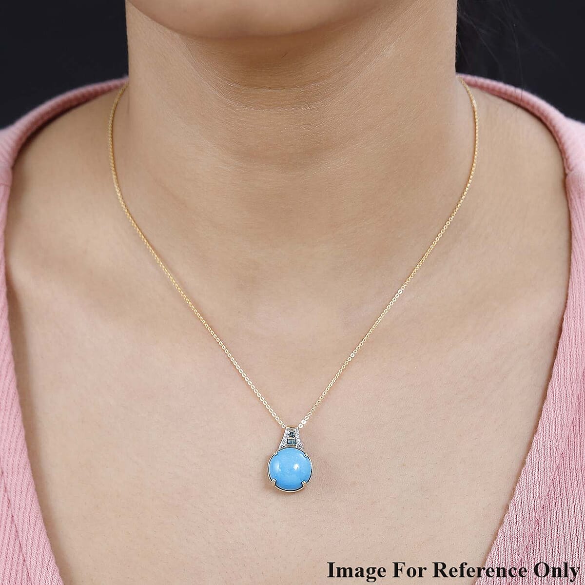 Luxoro 10K Yellow Gold Premium Sleeping Beauty Turquoise, Blue Diamond and Diamond I2 Pendant 5.20 ctw image number 2