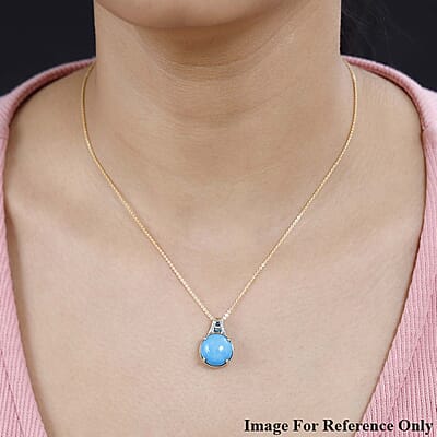 Luxoro 10K Yellow Gold Premium Sleeping Beauty Turquoise, Blue and White Diamond I2 Pendant without Chain 5.20 ctw