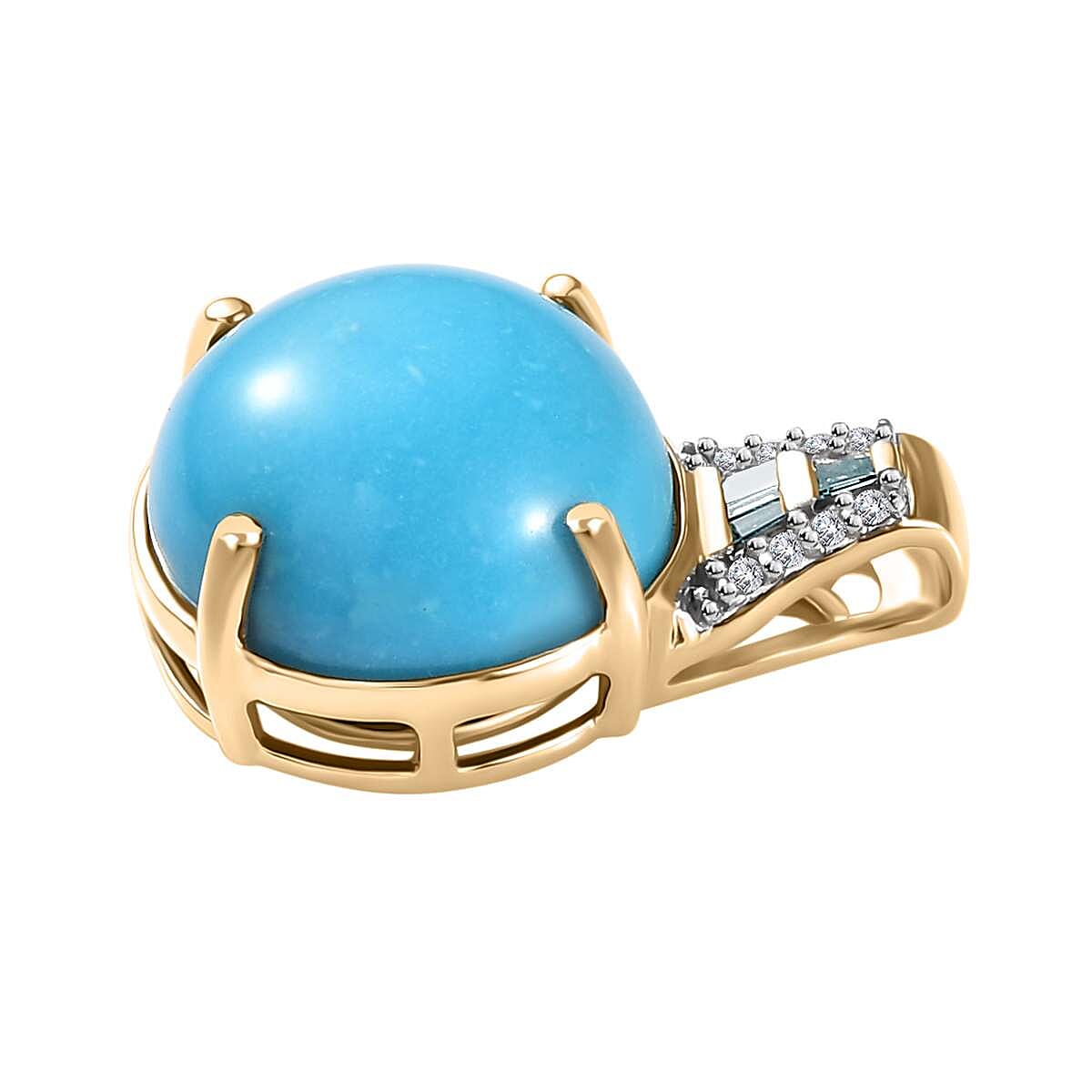 Luxoro 10K Yellow Gold Premium Sleeping Beauty Turquoise, Blue Diamond and Diamond I2 Pendant 5.20 ctw image number 3