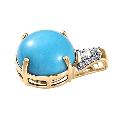 Luxoro 10K Yellow Gold Premium Sleeping Beauty Turquoise, Blue and White Diamond I2 Pendant without Chain 5.20 ctw
