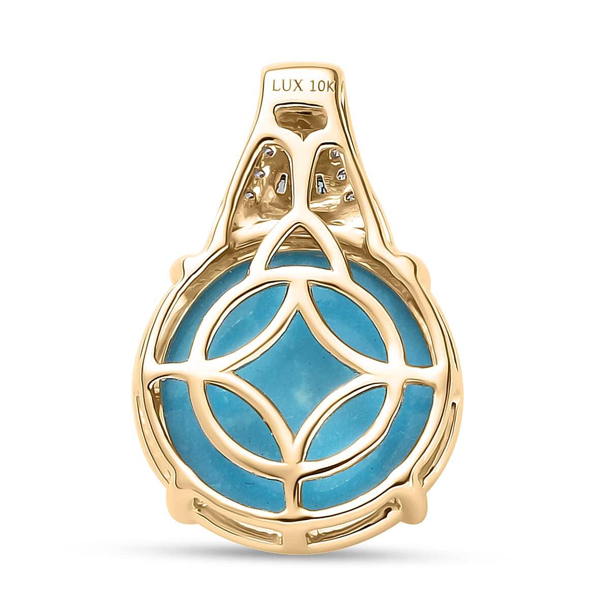 Luxoro 10K Yellow Gold Premium Sleeping Beauty Turquoise, Blue and White Diamond I2 Pendant without Chain 5.20 ctw