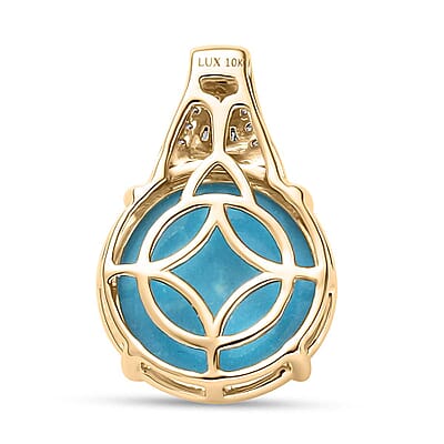 Luxoro 10K Yellow Gold Premium Sleeping Beauty Turquoise, Blue and White Diamond I2 Pendant without Chain 5.20 ctw