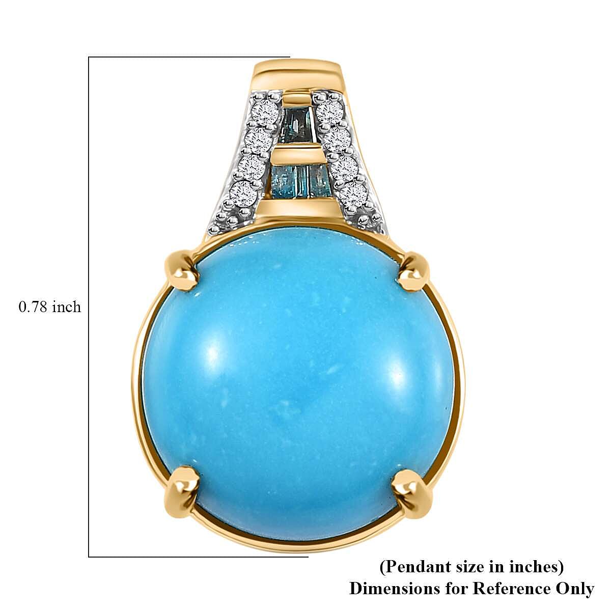Luxoro 10K Yellow Gold Premium Sleeping Beauty Turquoise, Blue and White Diamond I2 Pendant without Chain 5.20 ctw
