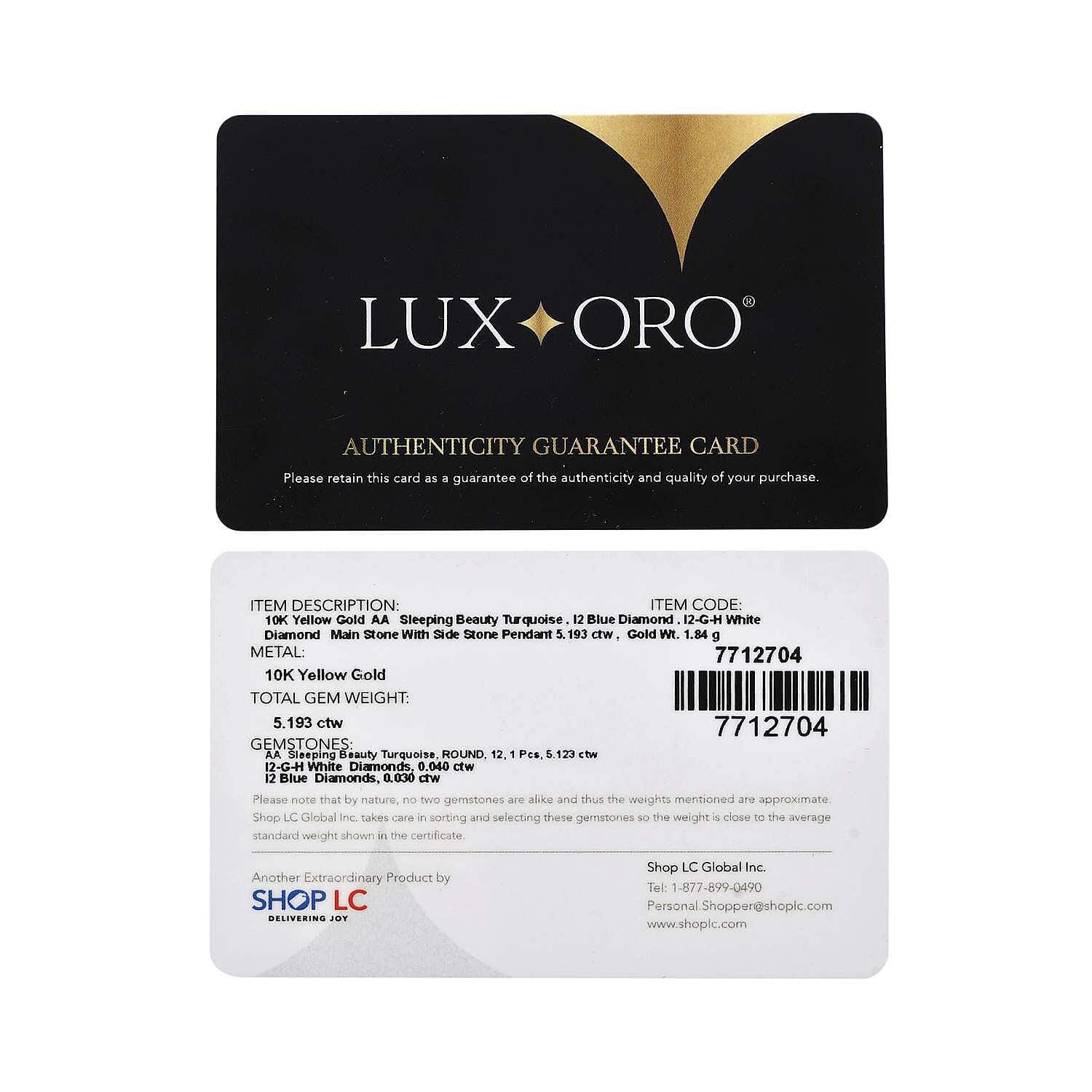 Luxoro 10K Yellow Gold Premium Sleeping Beauty Turquoise, Blue and White Diamond I2 Pendant without Chain 5.20 ctw