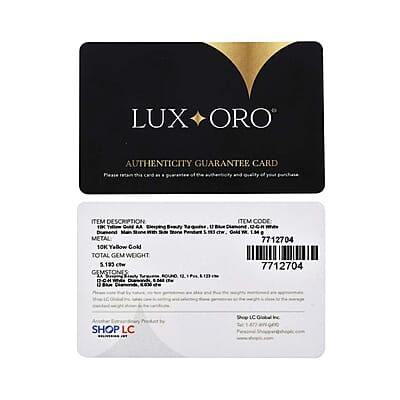 Luxoro 10K Yellow Gold Premium Sleeping Beauty Turquoise, Blue and White Diamond I2 Pendant without Chain 5.20 ctw