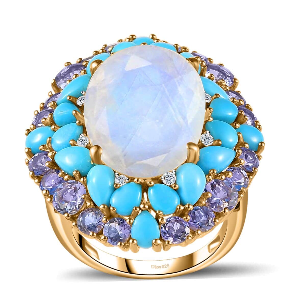 Premium Rainbow Moonstone and Multi Gemstone Cocktail Ring in Vermeil Yellow Gold Over Sterling Silver (Size 10.0) 17.50 ctw image number 0