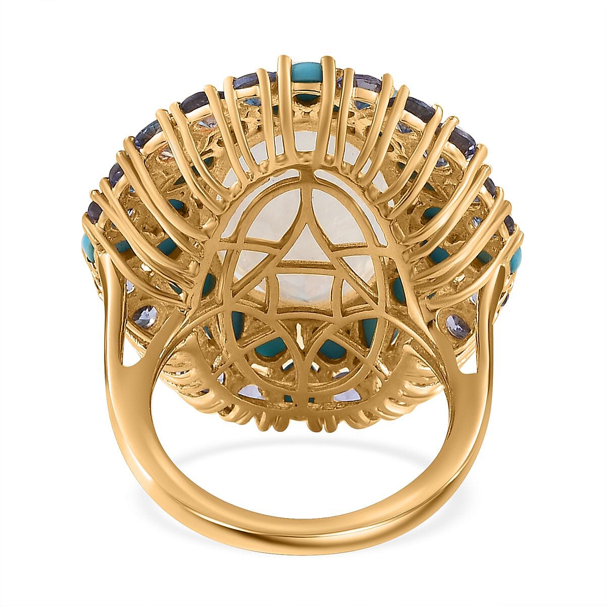 Premium Rainbow Moonstone and Multi Gemstone Cocktail Ring in Vermeil Yellow Gold Over Sterling Silver (Size 10.0) 17.50 ctw