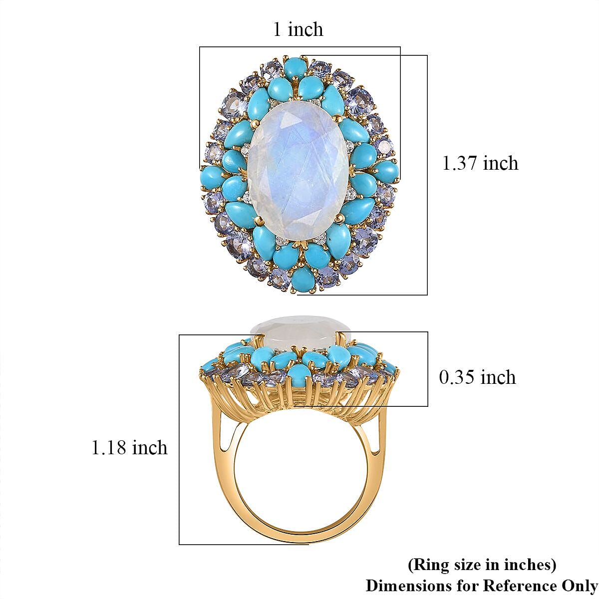 Premium Rainbow Moonstone and Multi Gemstone Cocktail Ring in Vermeil Yellow Gold Over Sterling Silver (Size 10.0) 17.50 ctw