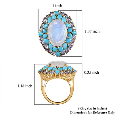 Premium Rainbow Moonstone and Multi Gemstone Cocktail Ring in Vermeil Yellow Gold Over Sterling Silver (Size 10.0) 17.50 ctw