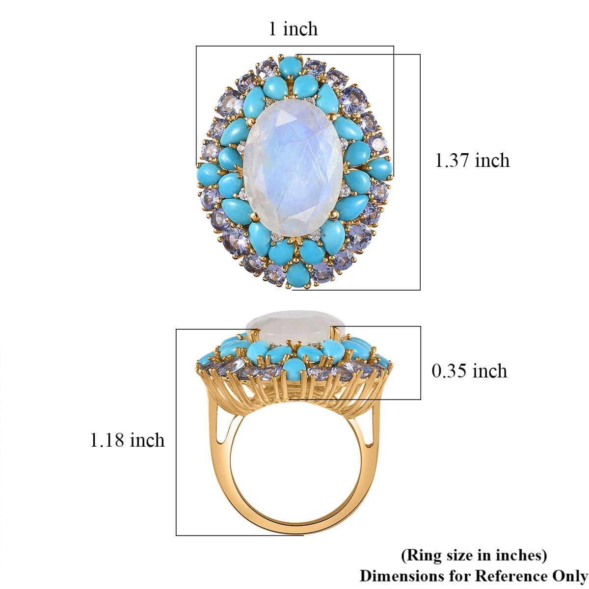 Premium Rainbow Moonstone and Multi Gemstone Cocktail Ring in Vermeil Yellow Gold Over Sterling Silver (Size 7.0) 17.50 ctw image number 6