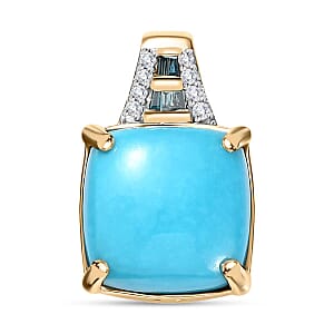 Luxoro 10K Yellow Gold Premium Sleeping Beauty Turquoise, Blue and White Diamond I2 Pendant without Chain 5.40 ctw
