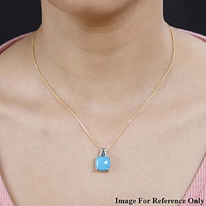 Luxoro 10K Yellow Gold Premium Sleeping Beauty Turquoise, Blue and White Diamond I2 Pendant without Chain 5.40 ctw